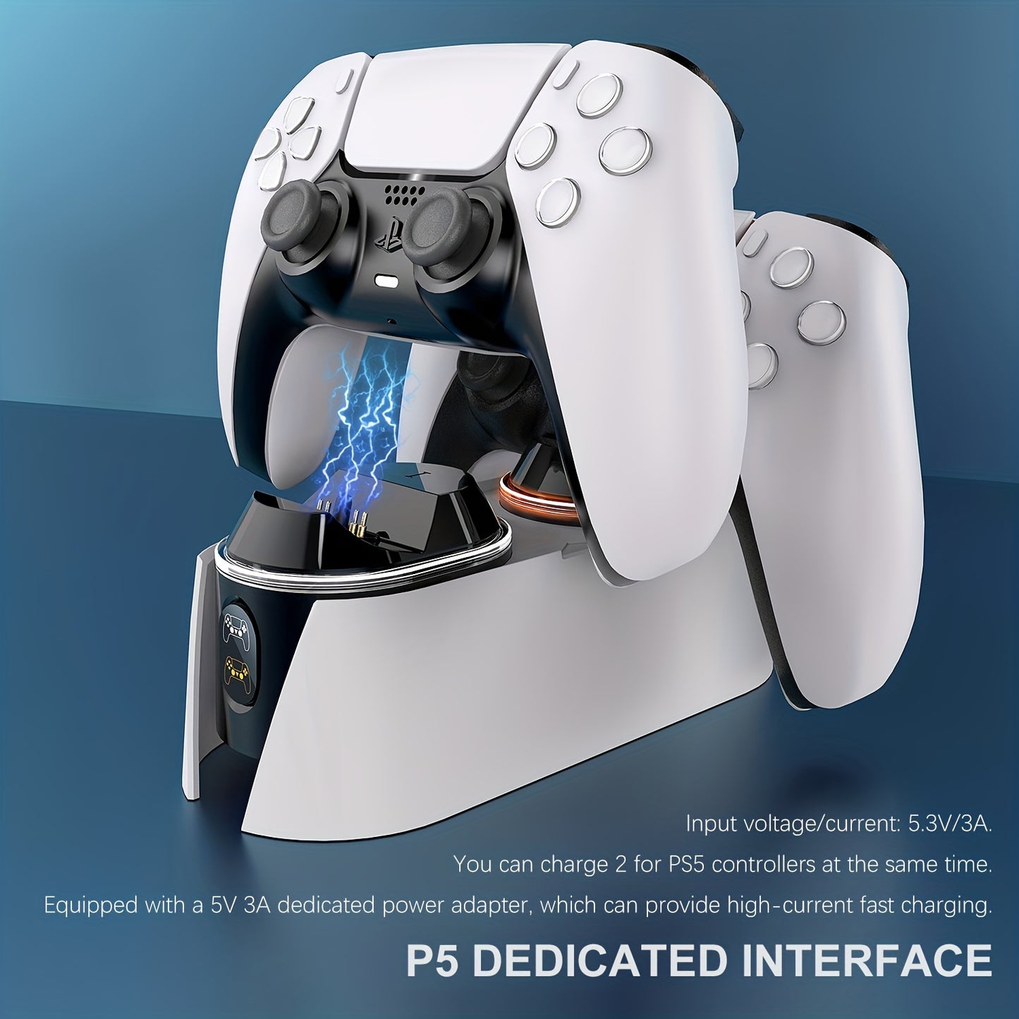 Charging Station for PS5 Controller with 5V/3A AC Fast Charging Adapter, Dual Charging Stand for Playstation 5, Docking Station as Replacement of DualSense Charging Station