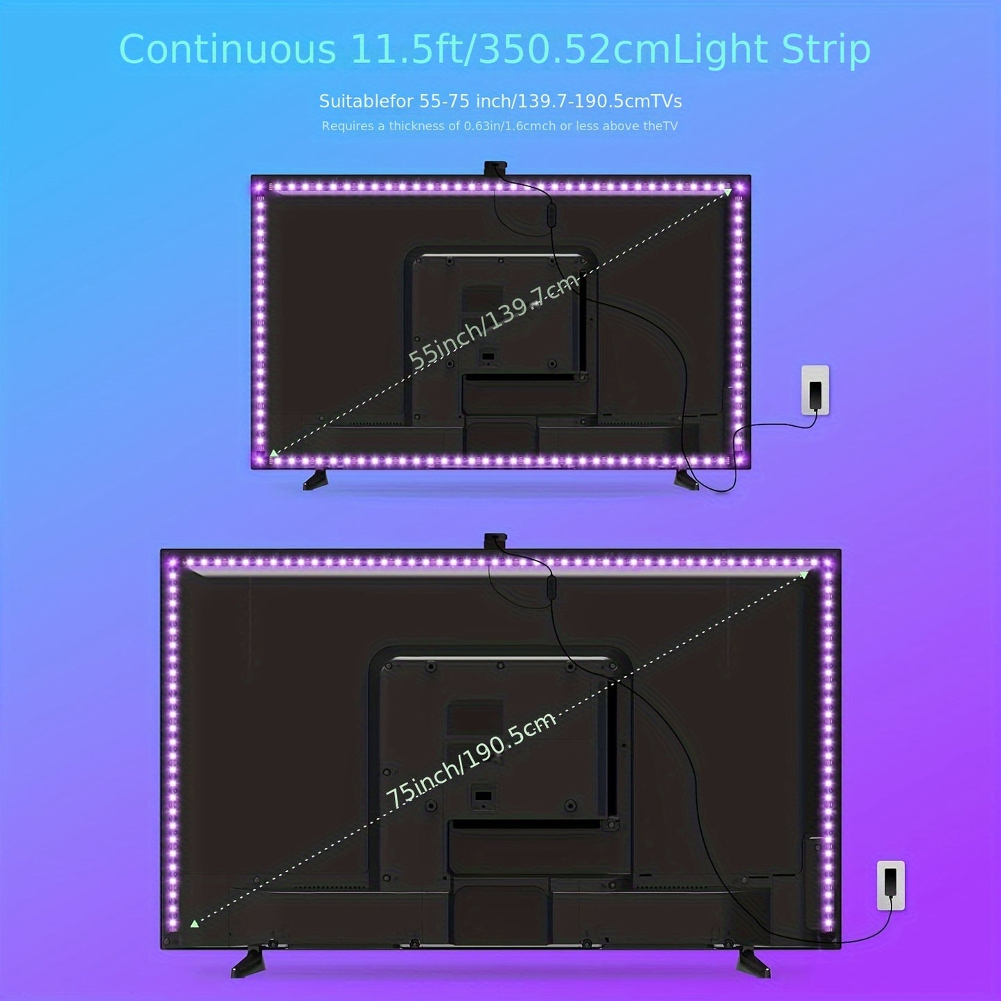 3.8M/5M RGB Light Strip for 55-75 Inch TV with Camera Detects Colors