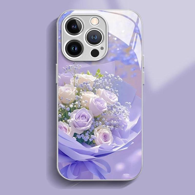 Purple Rose Bouquet Suitable for Apple 17Pro Mobile Phone Case Iphone16Plus High-Looking 15 Stylish 14 Hard Case